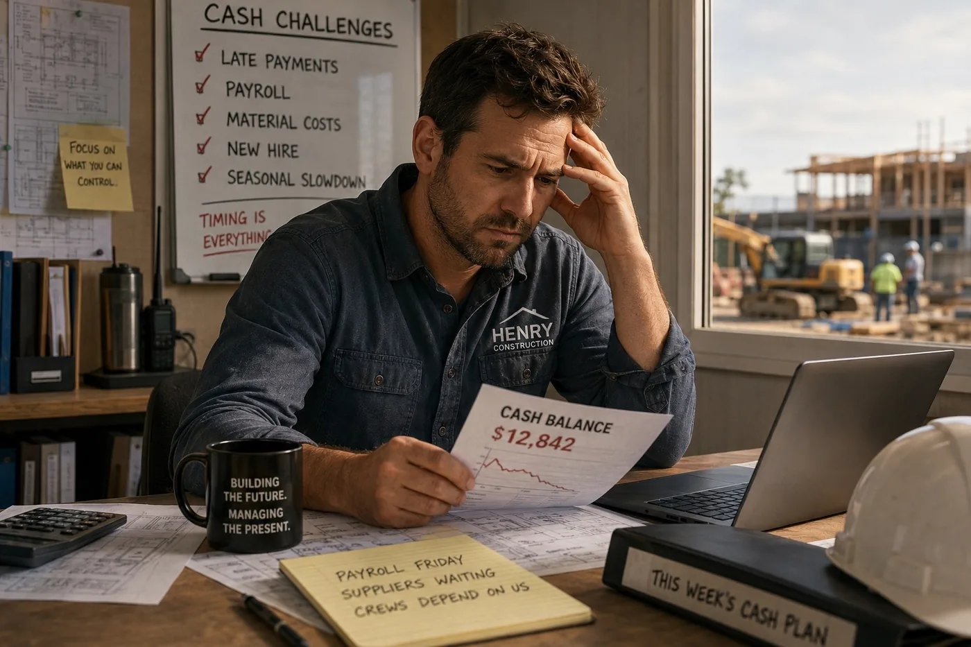 Contractor stressed reviewing cash balance and payroll timing